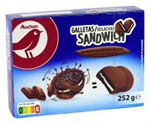 AUCHAN (ALCAMPO) GALLETAS SANDWICH RECUBIERTAS DE CHOCOLATE CON LECHE AUCHAN (ALCAMPO) GALLETAS SANDWICH RECUBIERTAS DE CHOCOLATE CON LECHE