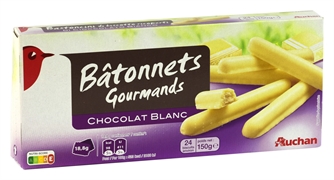 AUCHAN (ALCAMPO) BÂTONNETS GOURMANDS CHOCOLAT BLANC AUCHAN (ALCAMPO) BÂTONNETS GOURMANDS CHOCOLAT BLANC