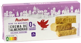 AUCHAN (ALCAMPO) TURRÓN DE CREMA DE ALMENDRAS 0% AZÚCARES AÑADIDOS