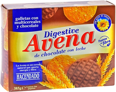 HACENDADO (MERCADONA) AVENA DIGESTIVE DE CHOCOLATE CON LECHE.