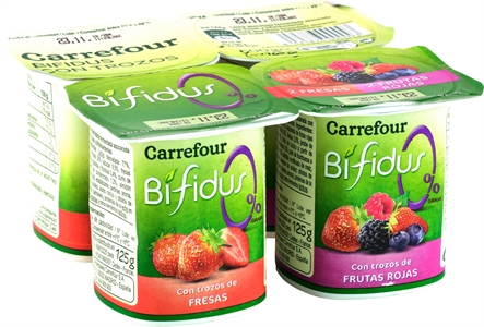 CARREFOUR BIFIDUS DESNATADO CON TROZOS DE FRESA.