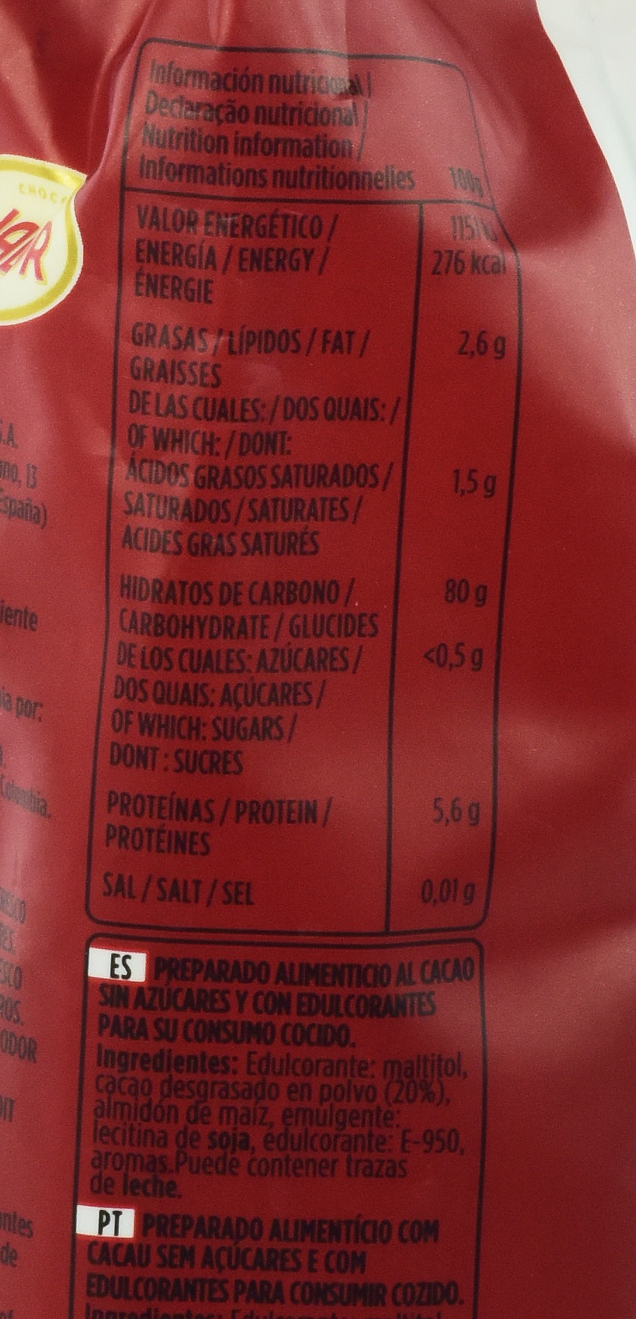 VALOR VALORCAO A LA TAZA 0% AZÚCARES AÑADIDOS