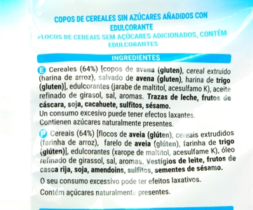 HACENDADO (MERCADONA) MUESLI CRUNCHY SIN AZÚCARES AÑADIDOS.