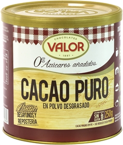 VALOR CACAO PURO 0% AZÚCARES AÑADIDOS