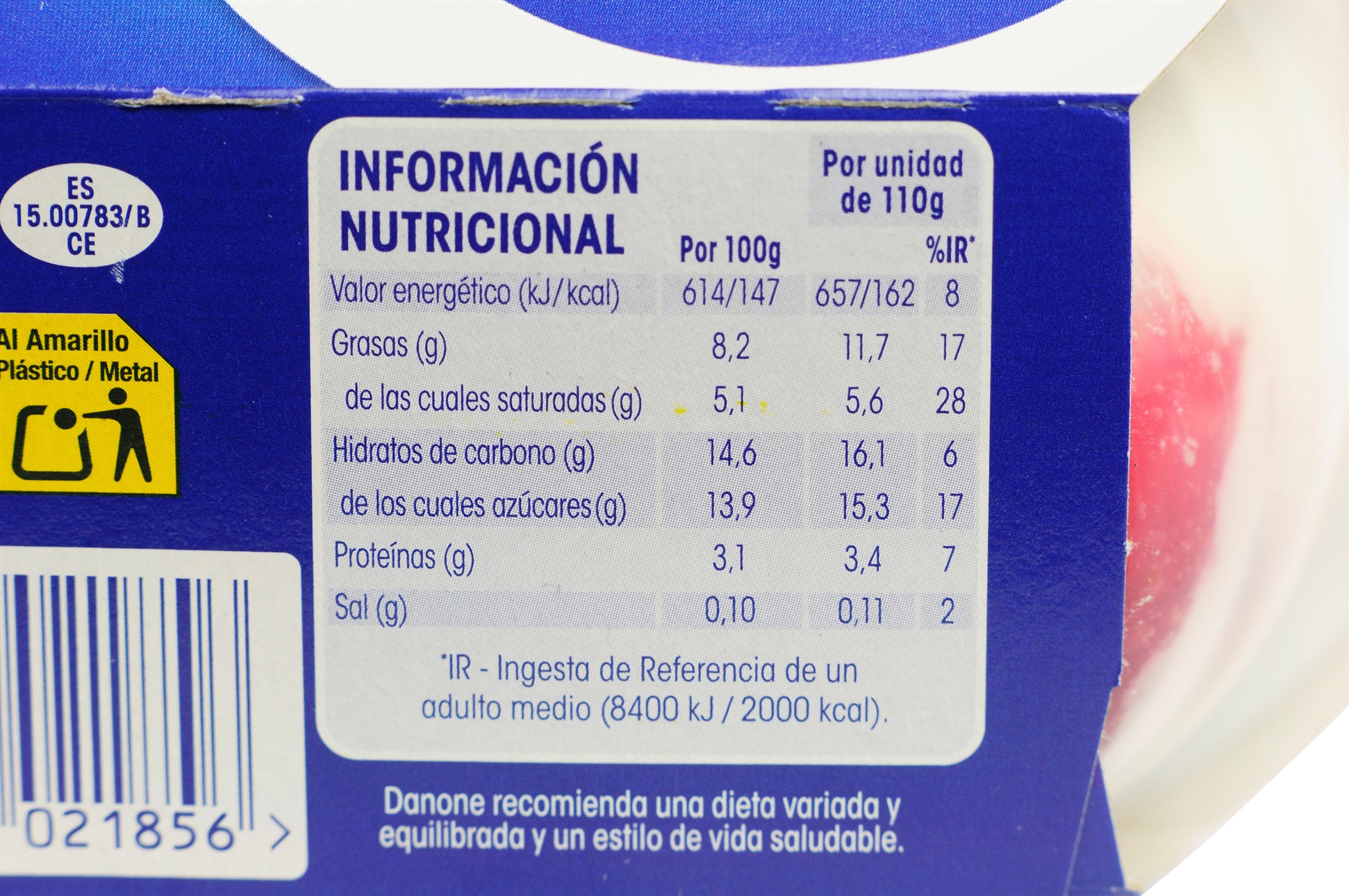 Valor nutricional de OIKOS (DANONE) YOGUR GRIEGO FRESA. OCU