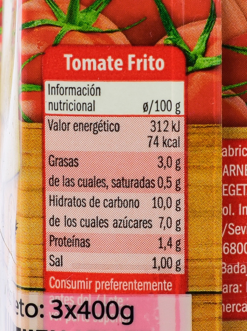 Valor nutricional de FRESHONA (LIDL) TOMATE FRITO OCU