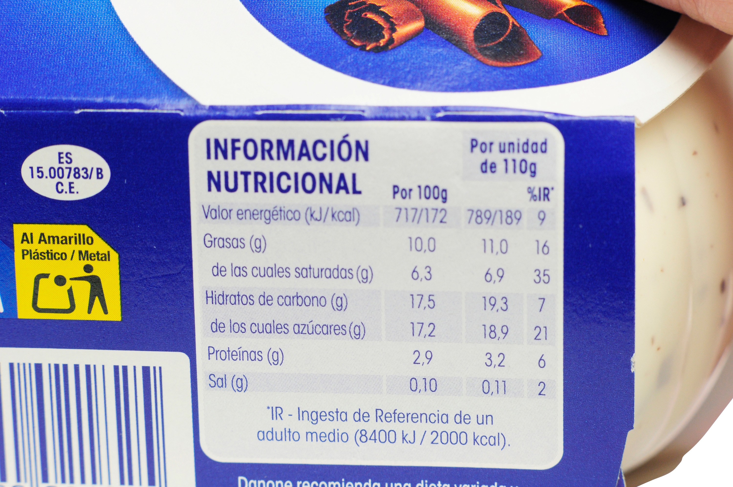 OIKOS (DANONE) YOGUR GRIEGO STRACCIATELLA. valor nutricional