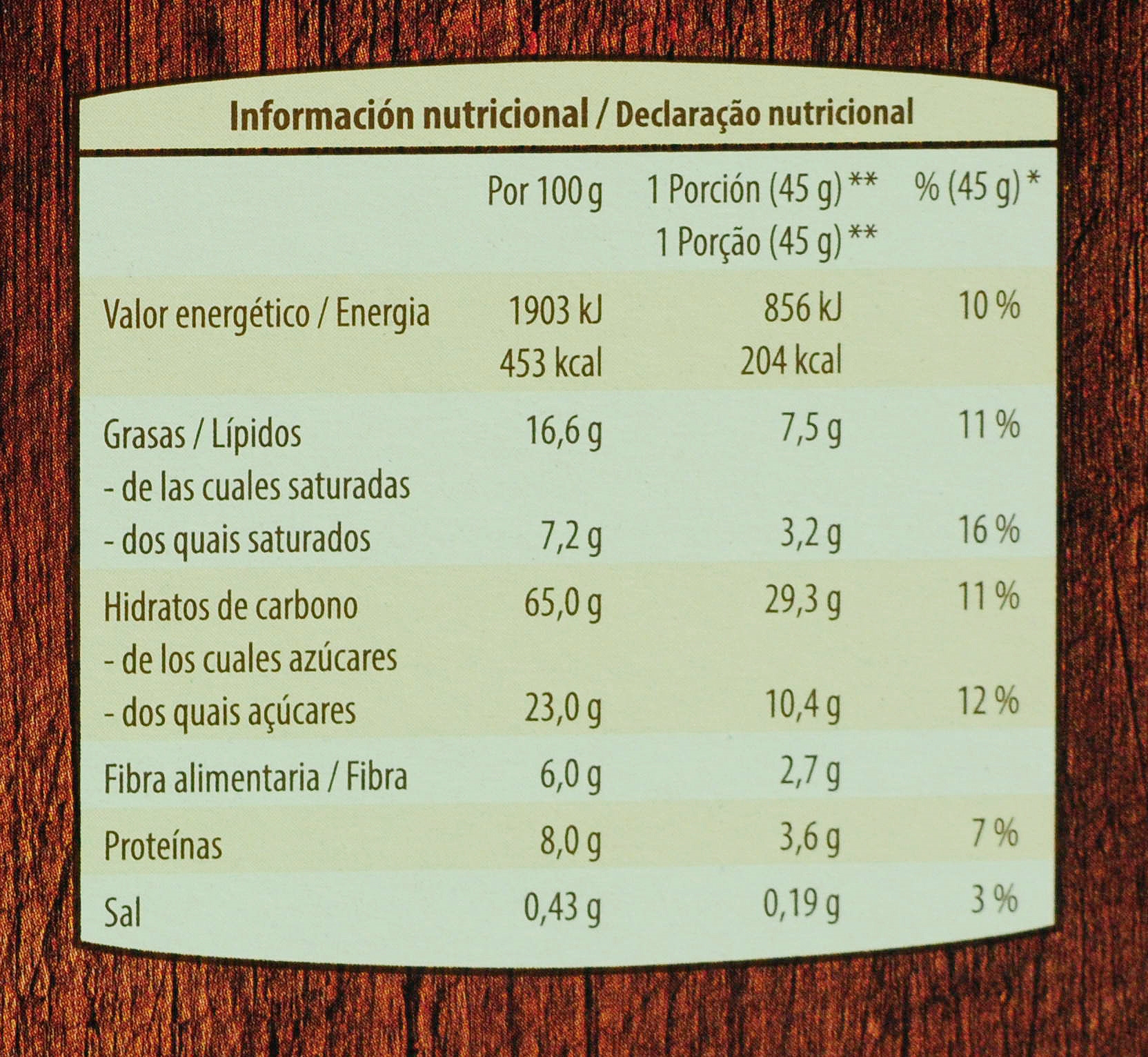 GOLDEN BRIDGE (ALDI) MUESLI CRUJIENTE CON FRUTAS ROJAS. valor nutricional